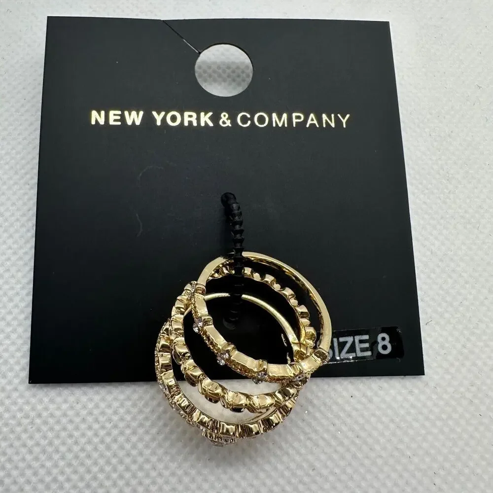 New York & Company Stack of 3 Size 8 Rings Gold Tone White Stone